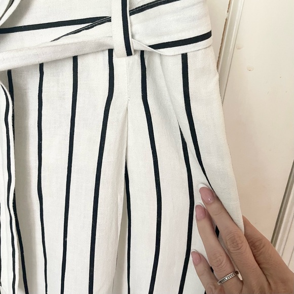 ASOS Linen Blend Paperbag Tie Waist Straight Leg Pants Size 14 Striped - Picture 4 of 11